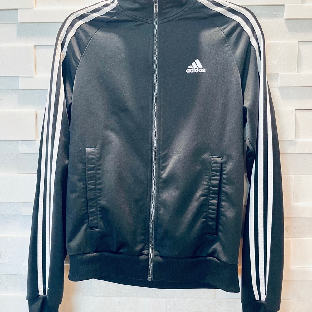 Adidas Essentials Warm-up 3-Stripes Black Track Jacket Y2K Activewear - Men’s S